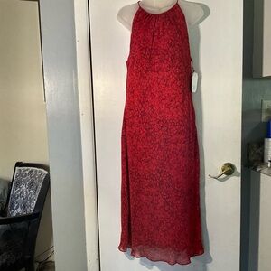 Papell Boutique Vibrant Red Silk Dress Halter Style Vintage 90s NWT